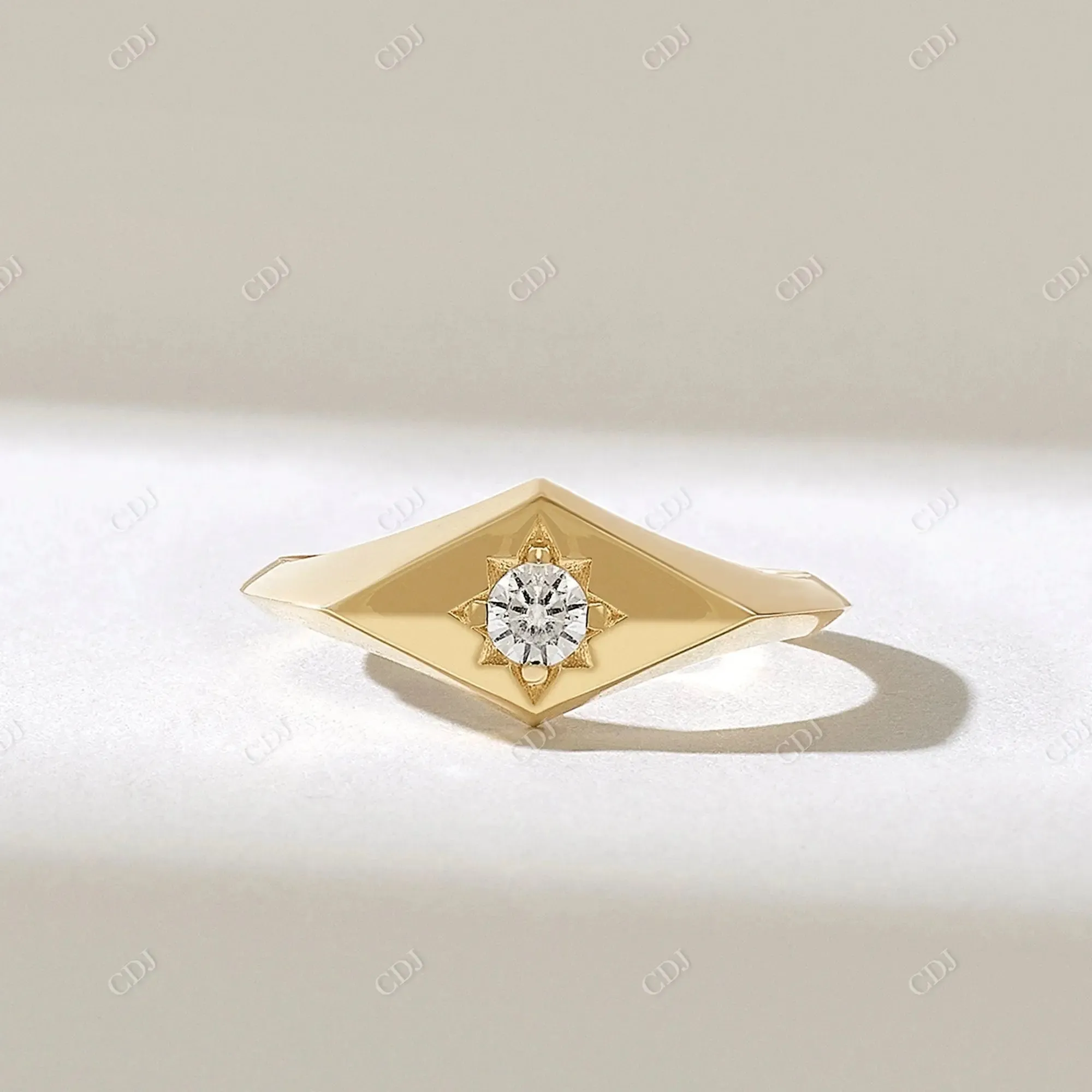 0.12CT Round Cut Lab Grown Diamond NorthStar Signet Ring