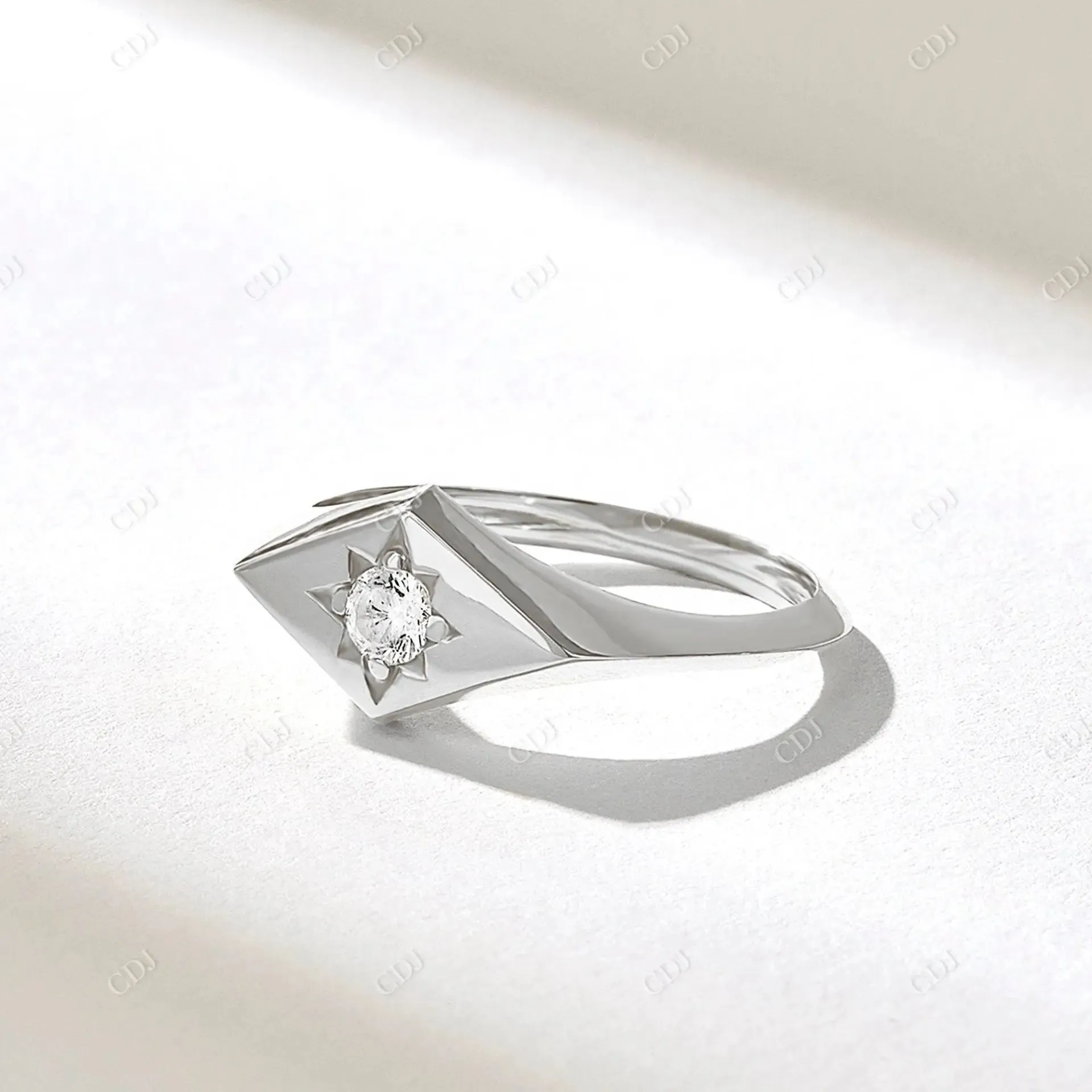 0.12CT Round Cut Lab Grown Diamond NorthStar Signet Ring