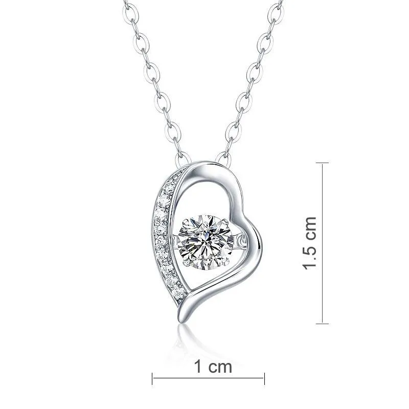 0.5 Carat Moissanite Diamond Dancing Stone Heart Necklace 925 Sterling Silver MXFN8135