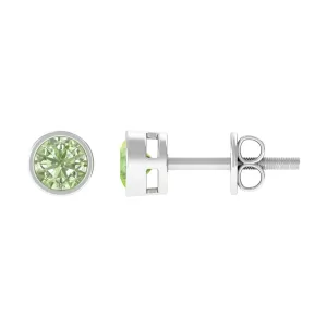 0.75 CT Green Sapphire Solitaire Stud Earrings in Bezel Setting