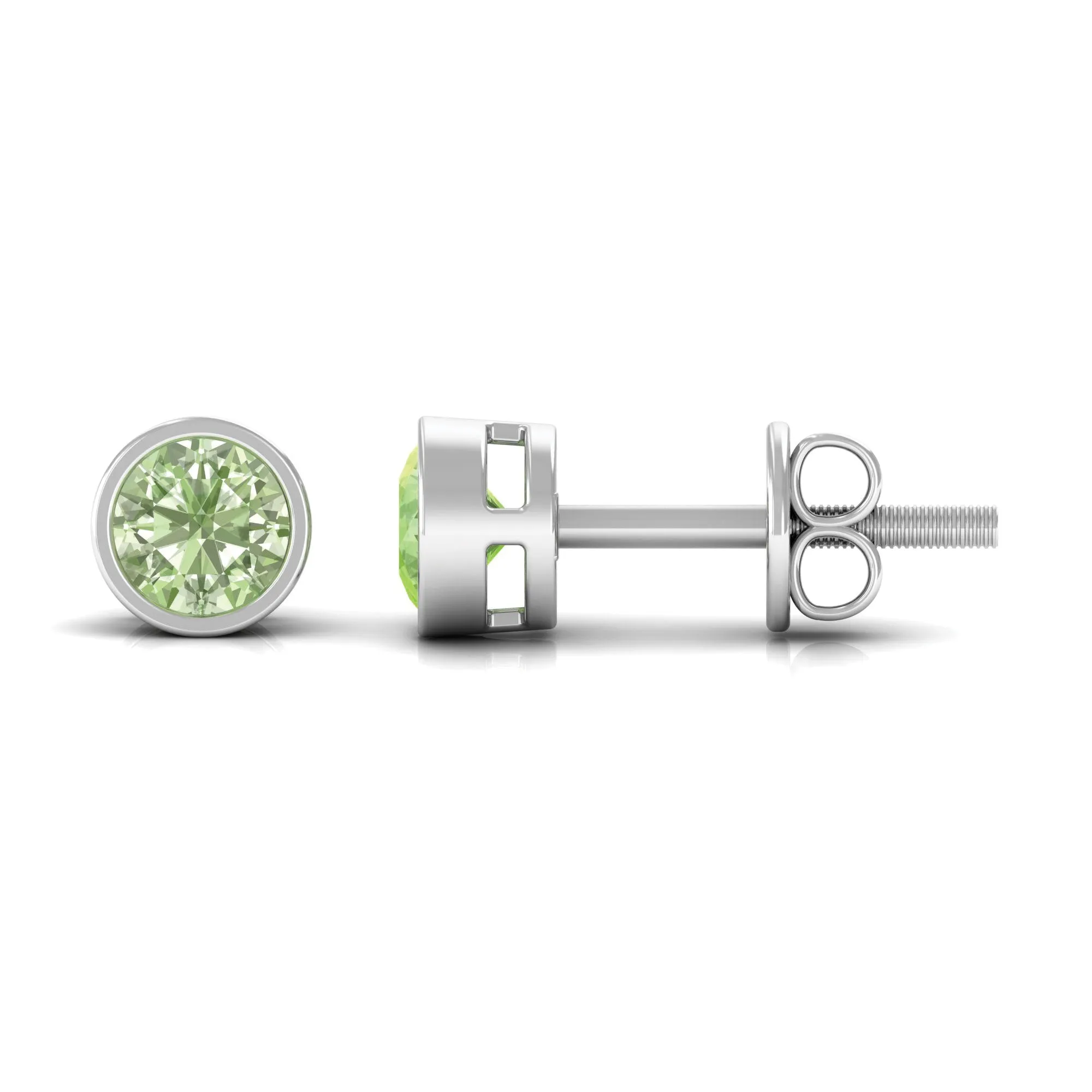 0.75 CT Green Sapphire Solitaire Stud Earrings in Bezel Setting