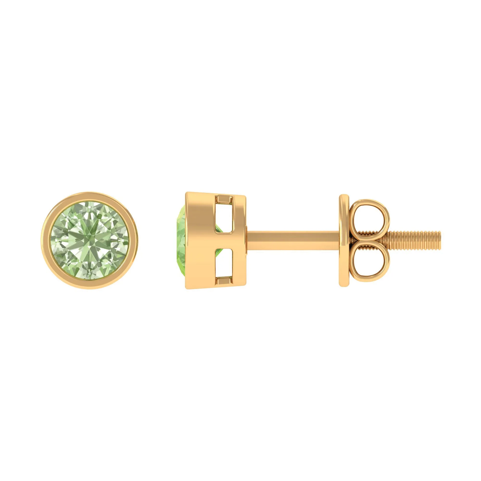 0.75 CT Green Sapphire Solitaire Stud Earrings in Bezel Setting