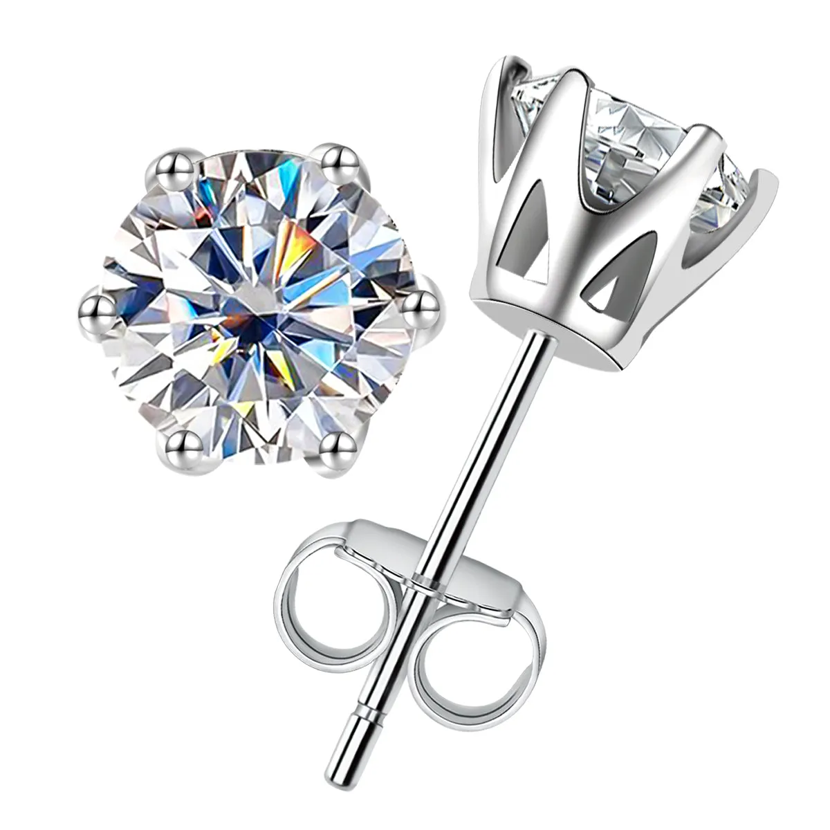 1.0/2.0CTTW D Color Moissanite Earrings 925 Sterling Silver  Crown Stud Earrings