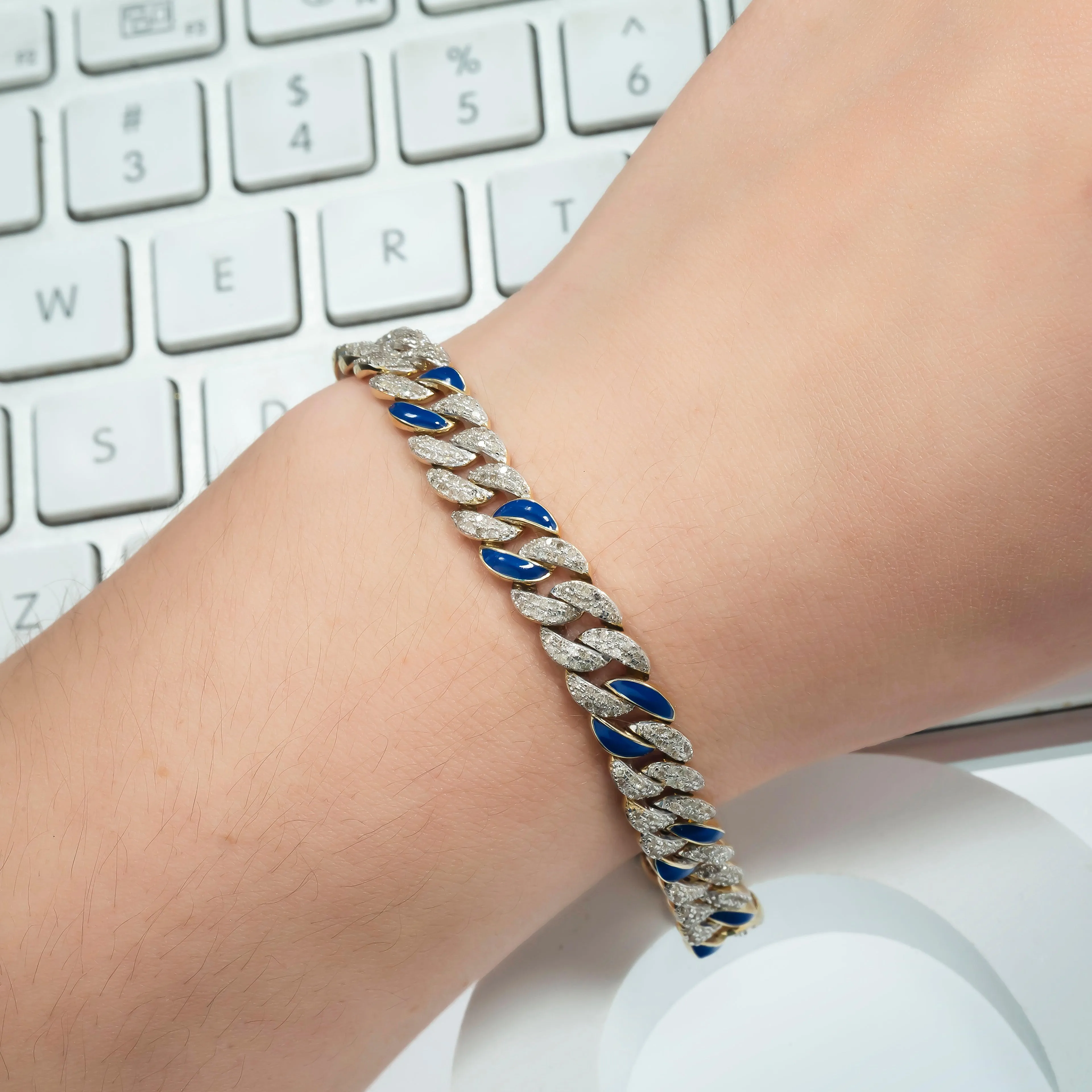 10K GOLD BLUE CUBAN LINK BRACELET 2.67 CT DIAMONDS