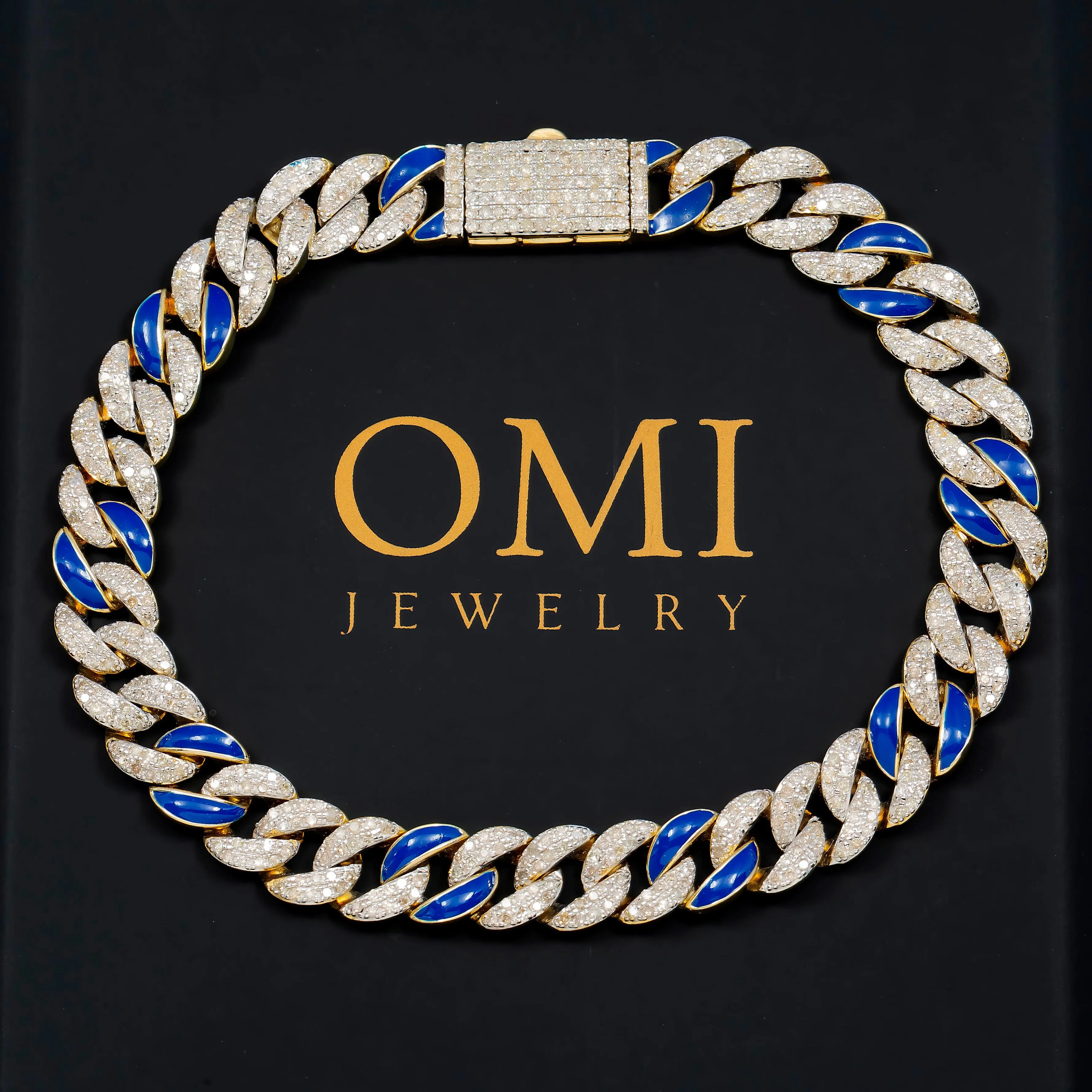 10K GOLD BLUE CUBAN LINK BRACELET 2.67 CT DIAMONDS