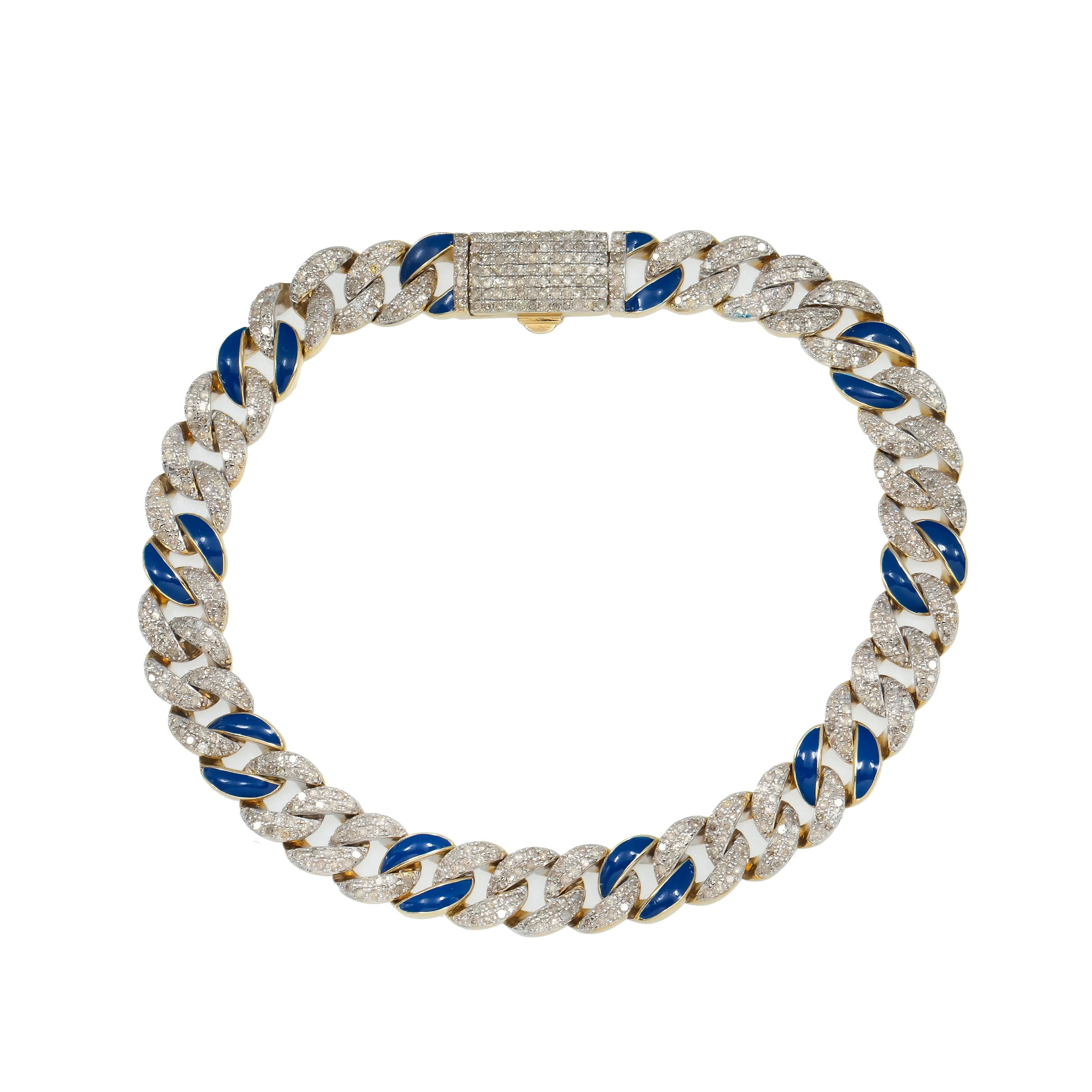 10K GOLD BLUE CUBAN LINK BRACELET 2.67 CT DIAMONDS