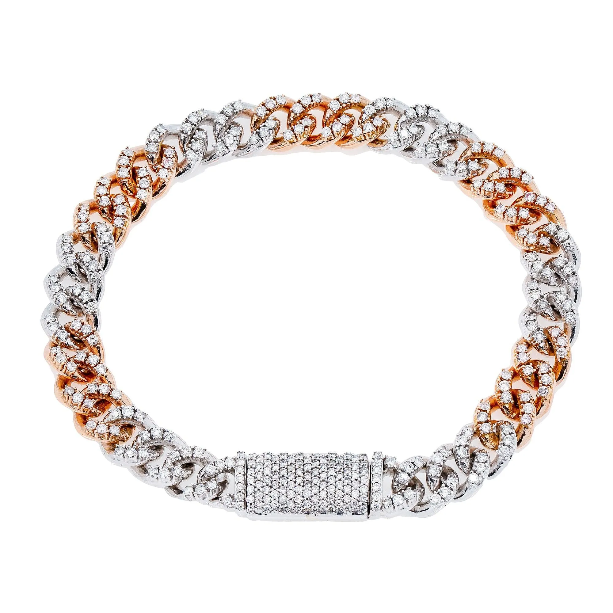 10K ROSE AND WHITE GOLD CUBAN BRACELET WITH 5.90 CT DIAMONDS