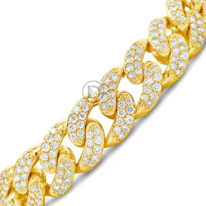 10K Solid Yellow Gold 8.50CT tw Round Cut Diamond 12mm Cuban Link Bracelet