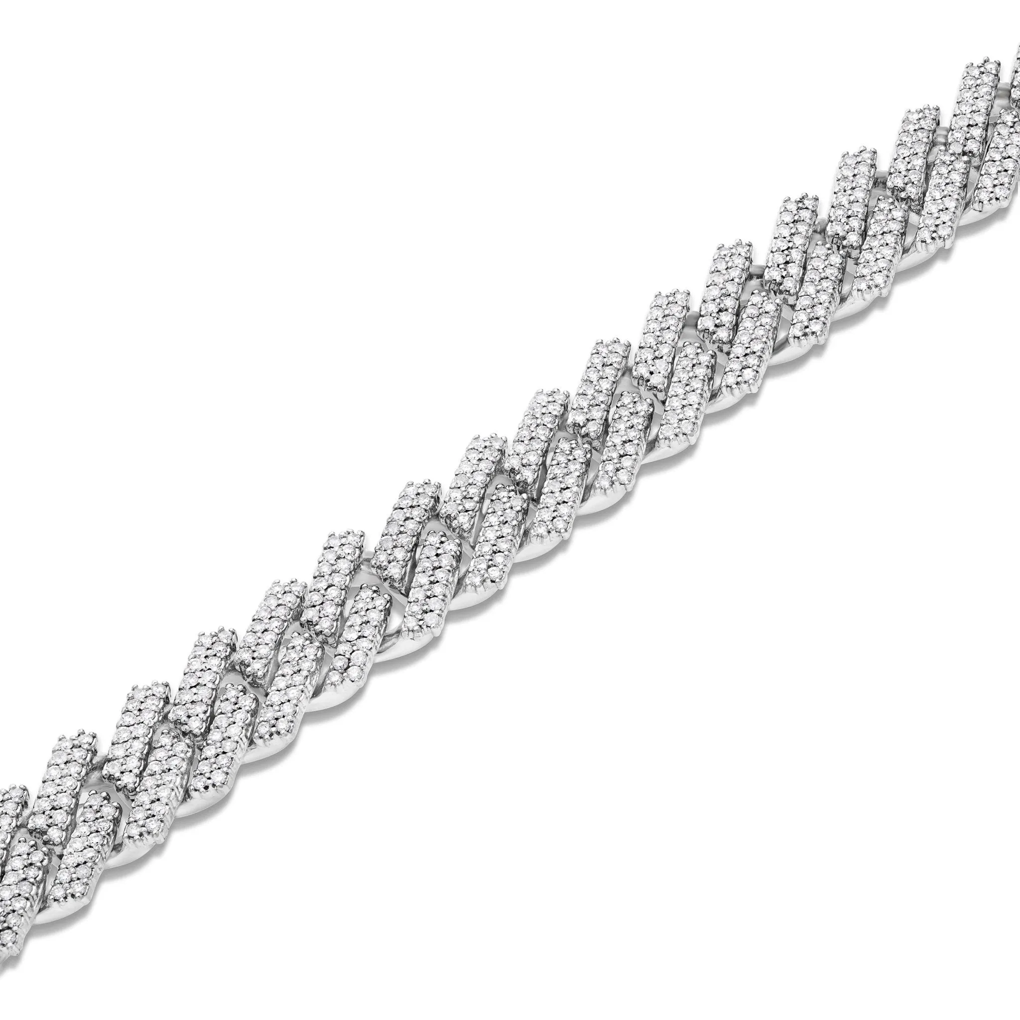 10K White Gold 13.6ct Prong set Diamond 16mm Cuban Bracelet