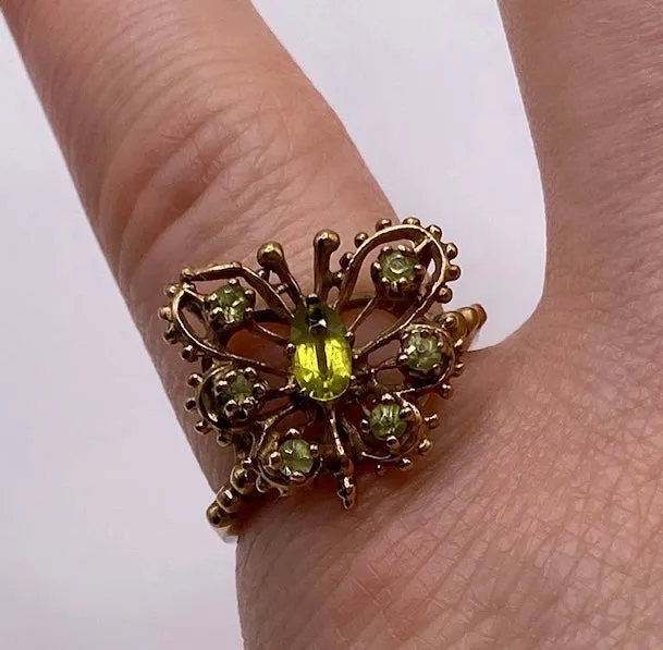 10k Yellow Gold Peridot Butterfly Ring Sz 6 Signed Hart