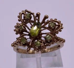 10k Yellow Gold Peridot Butterfly Ring Sz 6 Signed Hart