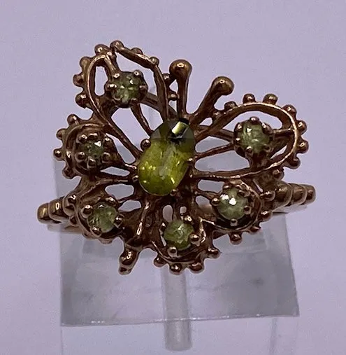 10k Yellow Gold Peridot Butterfly Ring Sz 6 Signed Hart