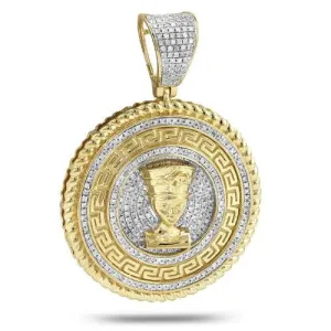 10KY 0.80CTW DIAMOND GREEK KEY NEFERTITI MEDALLION