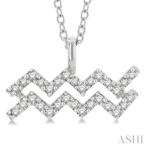 1/10 Ctw Aquarius Round Cut Diamond Zodiac Pendant With Chain in 10K White Gold