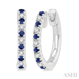 1/10 ctw Petite 1.35 MM Sapphire and Round Cut Diamond Precious Fashion Huggies in 10K White Gold