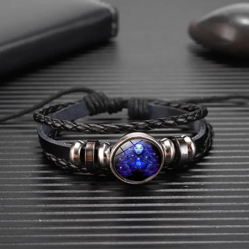 12 Zodiac Signs Constellation Charm Luminous Bracelet Men Women Fashion Multilayer Weave leather Bracelet & Bangle Birthday Gift