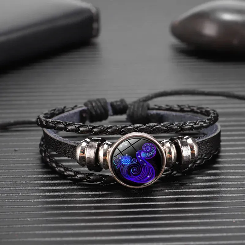 12 Zodiac Signs Constellation Charm Luminous Bracelet Men Women Fashion Multilayer Weave leather Bracelet & Bangle Birthday Gift