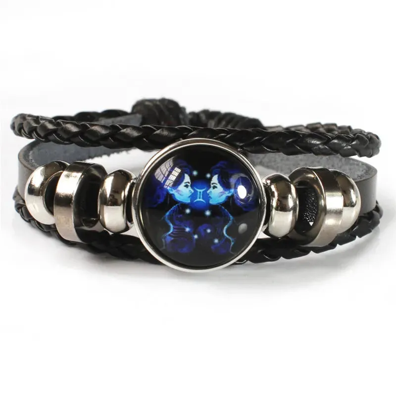 12 Zodiac Signs Constellation Charm Luminous Bracelet Men Women Fashion Multilayer Weave leather Bracelet & Bangle Birthday Gift