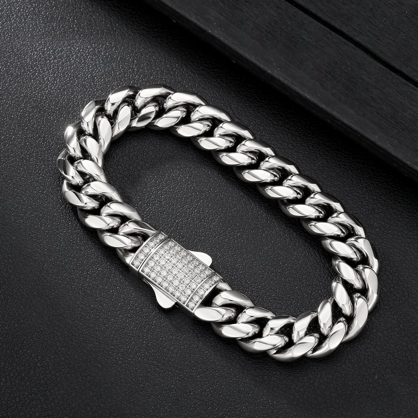 12mm Iced Out Clasp Cuban Link Chain and Bracelet Set in White Gold KRKC