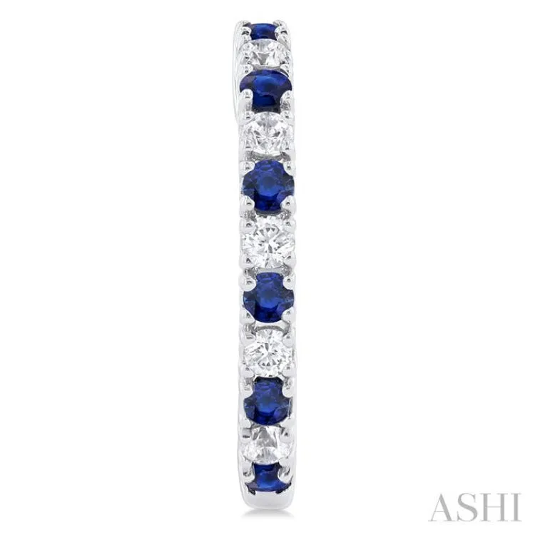 1/4 ctw Petite 1.80MM Sapphire and Round Cut Diamond Precious Fashion Huggies in 10K White Gold