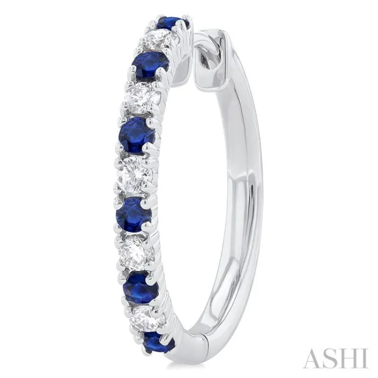 1/4 ctw Petite 1.80MM Sapphire and Round Cut Diamond Precious Fashion Huggies in 10K White Gold