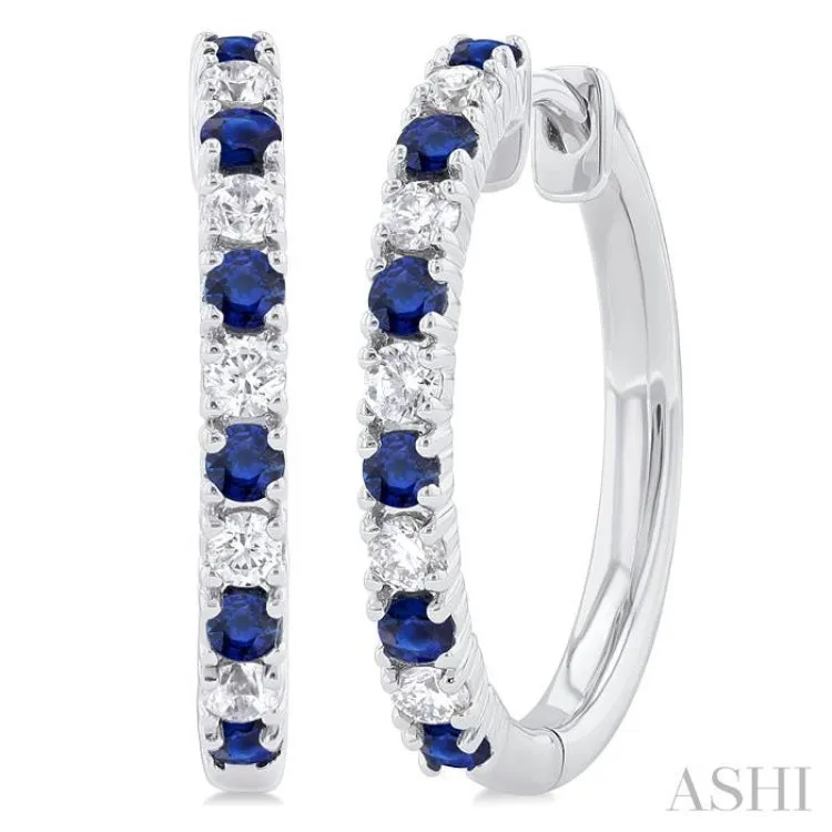 1/4 ctw Petite 1.80MM Sapphire and Round Cut Diamond Precious Fashion Huggies in 10K White Gold