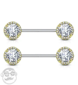 14G Gold PVD Grand Zircon Nipple Ring Barbell