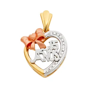 14K CZ 15 YEARS HEART PENDANT