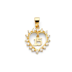 14K CZ 15 YRS HEART PENDANT