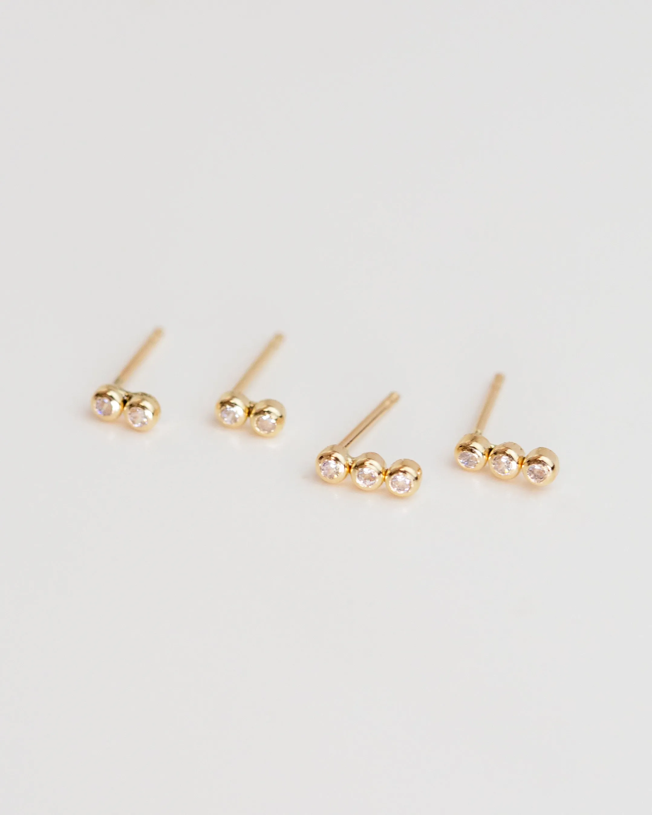 14k Double/ Triple CZ Stud Earrings