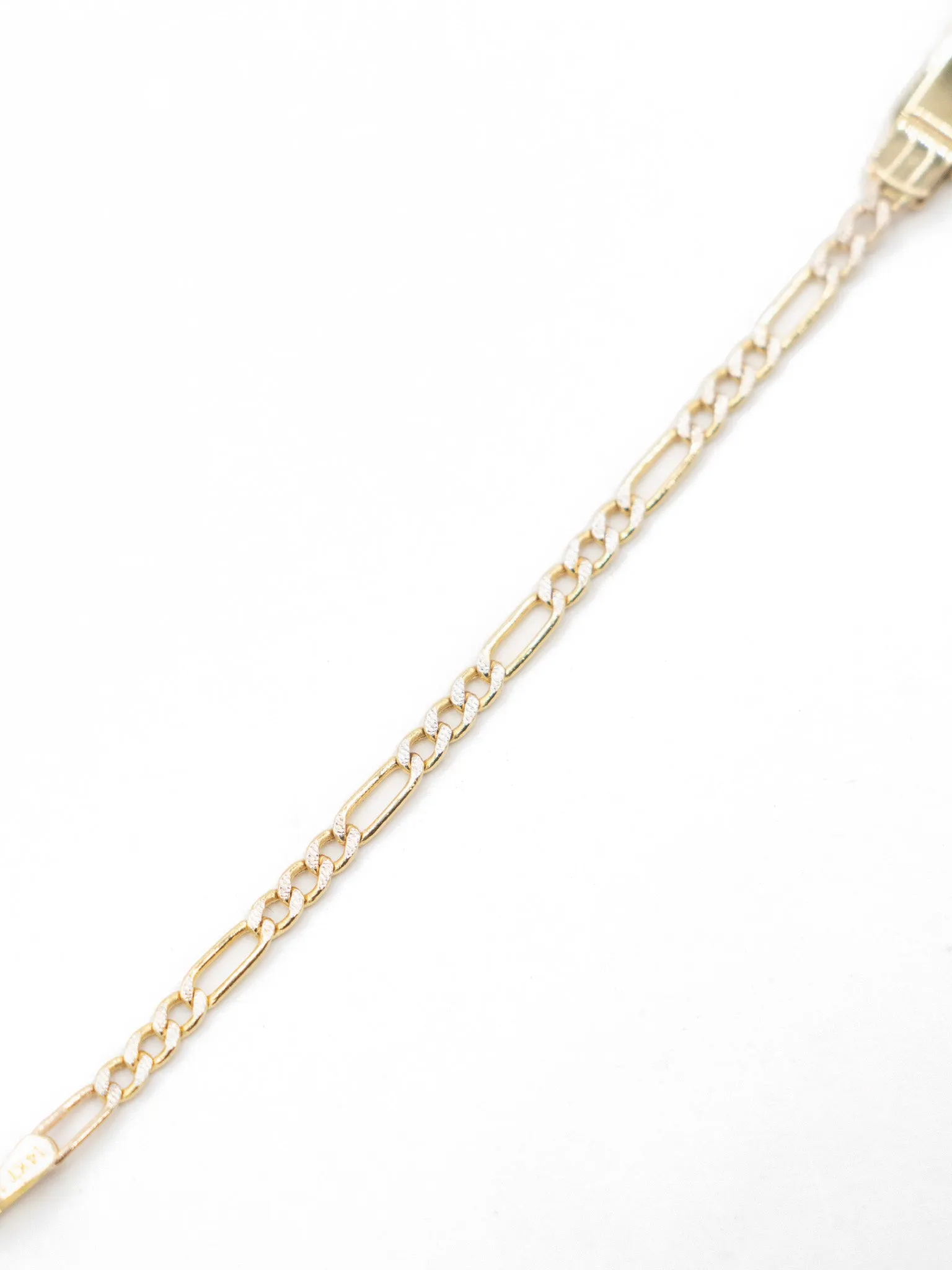 14K Gold Figaro ID Bracelet with White Gold Details