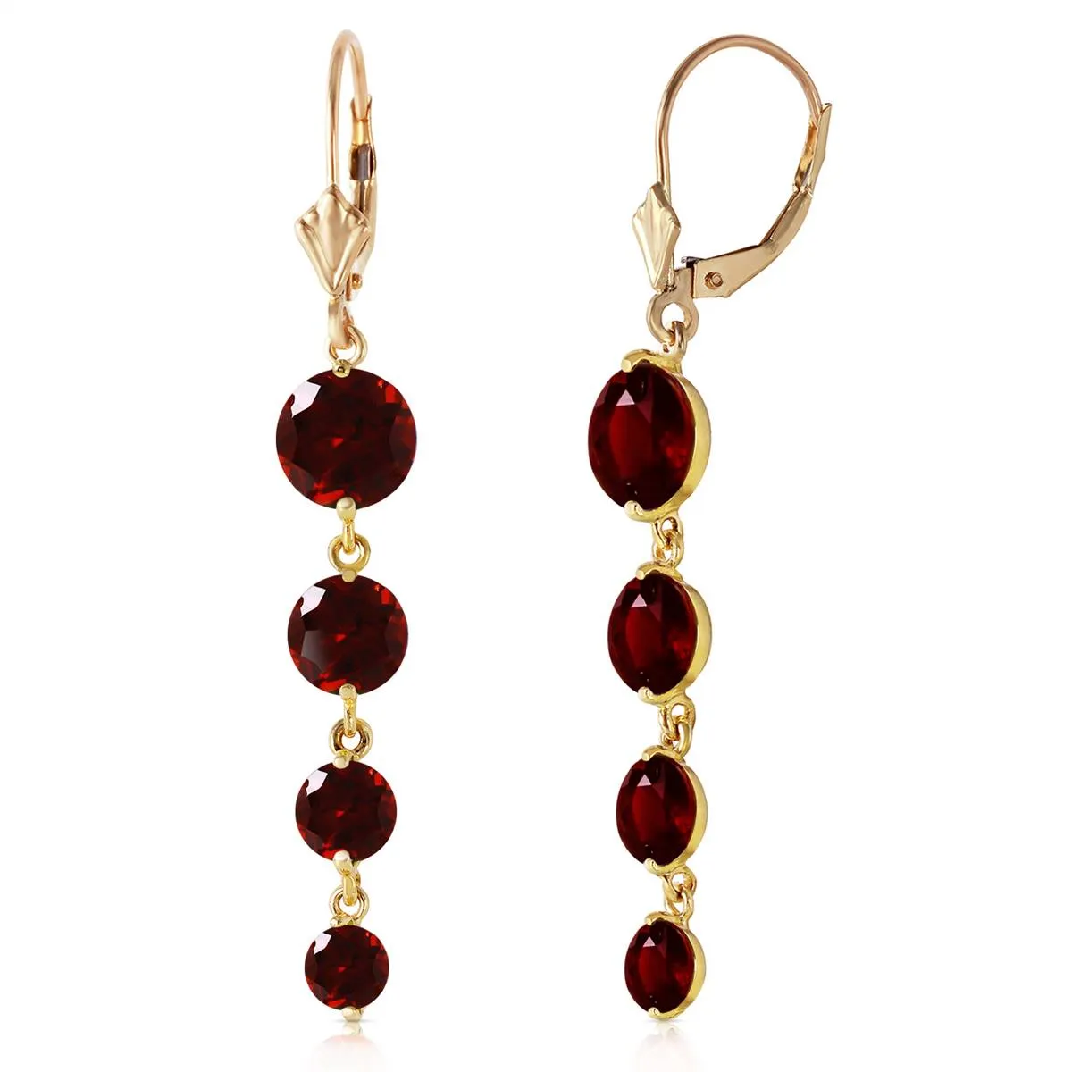 14K. Gold Leverback Chandelier Earrings w/ Garnet