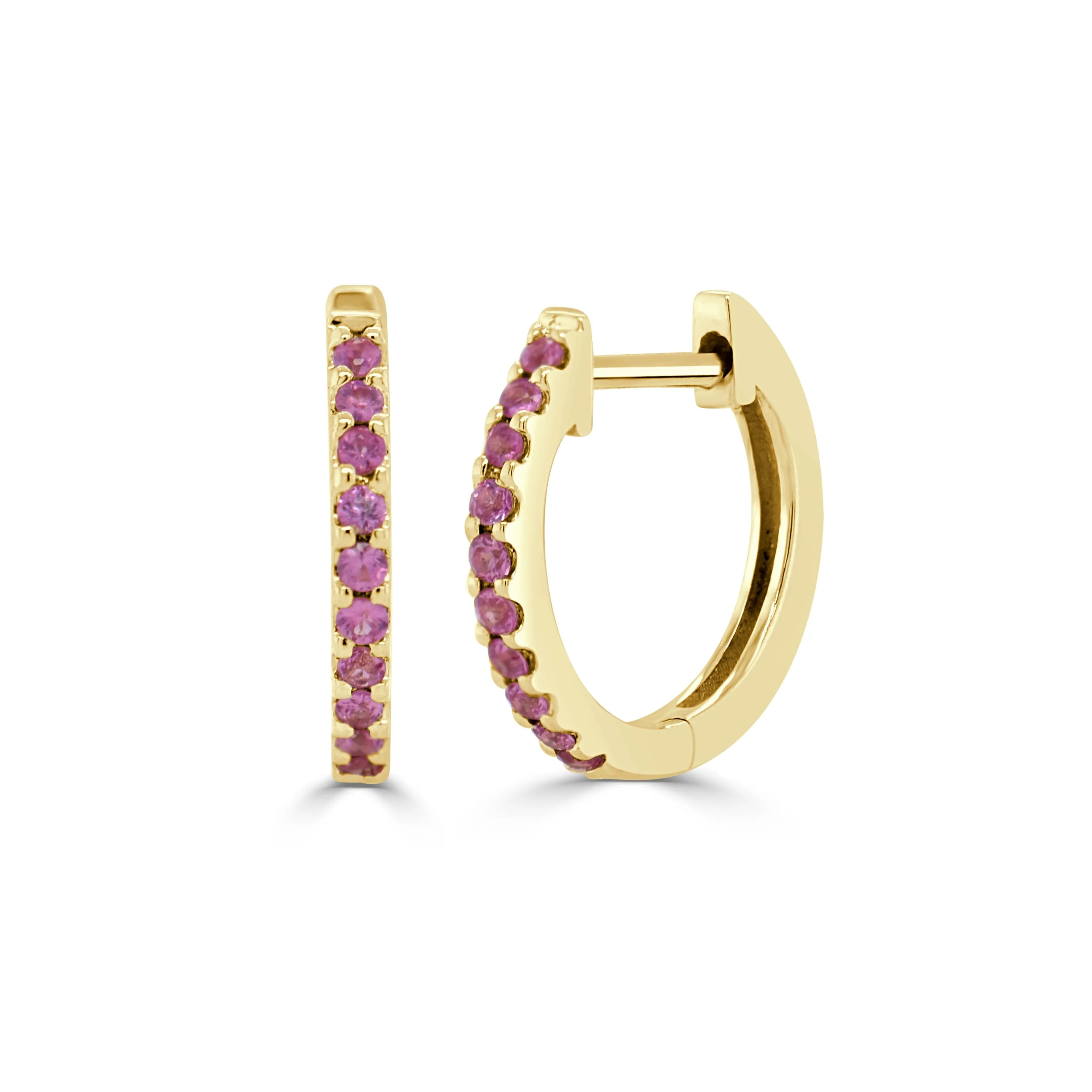 14K Gold Pink Sapphire Huggie Earrings - 0.15ct