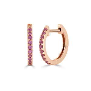 14K Gold Pink Sapphire Huggie Earrings - 0.15ct