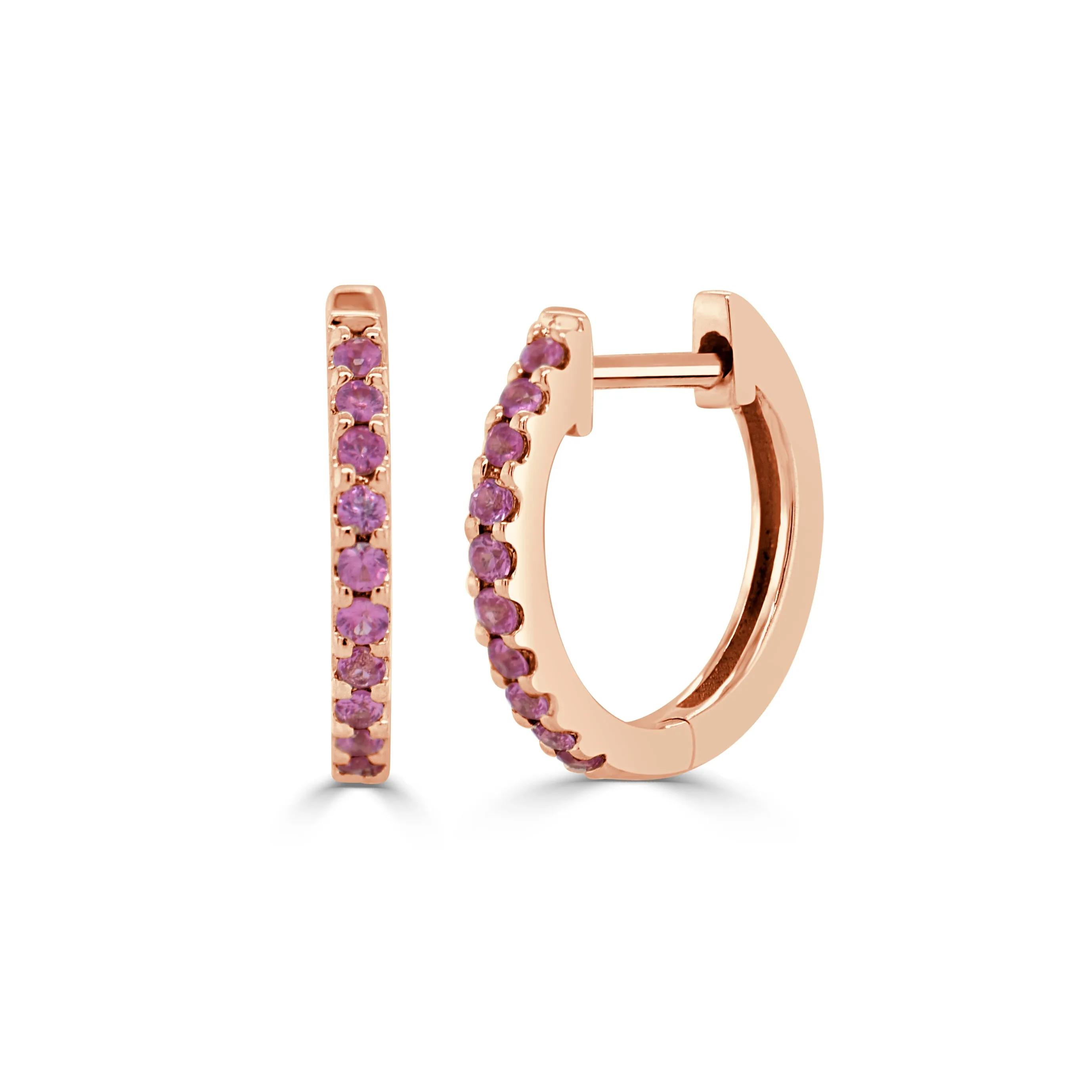 14K Gold Pink Sapphire Huggie Earrings - 0.15ct