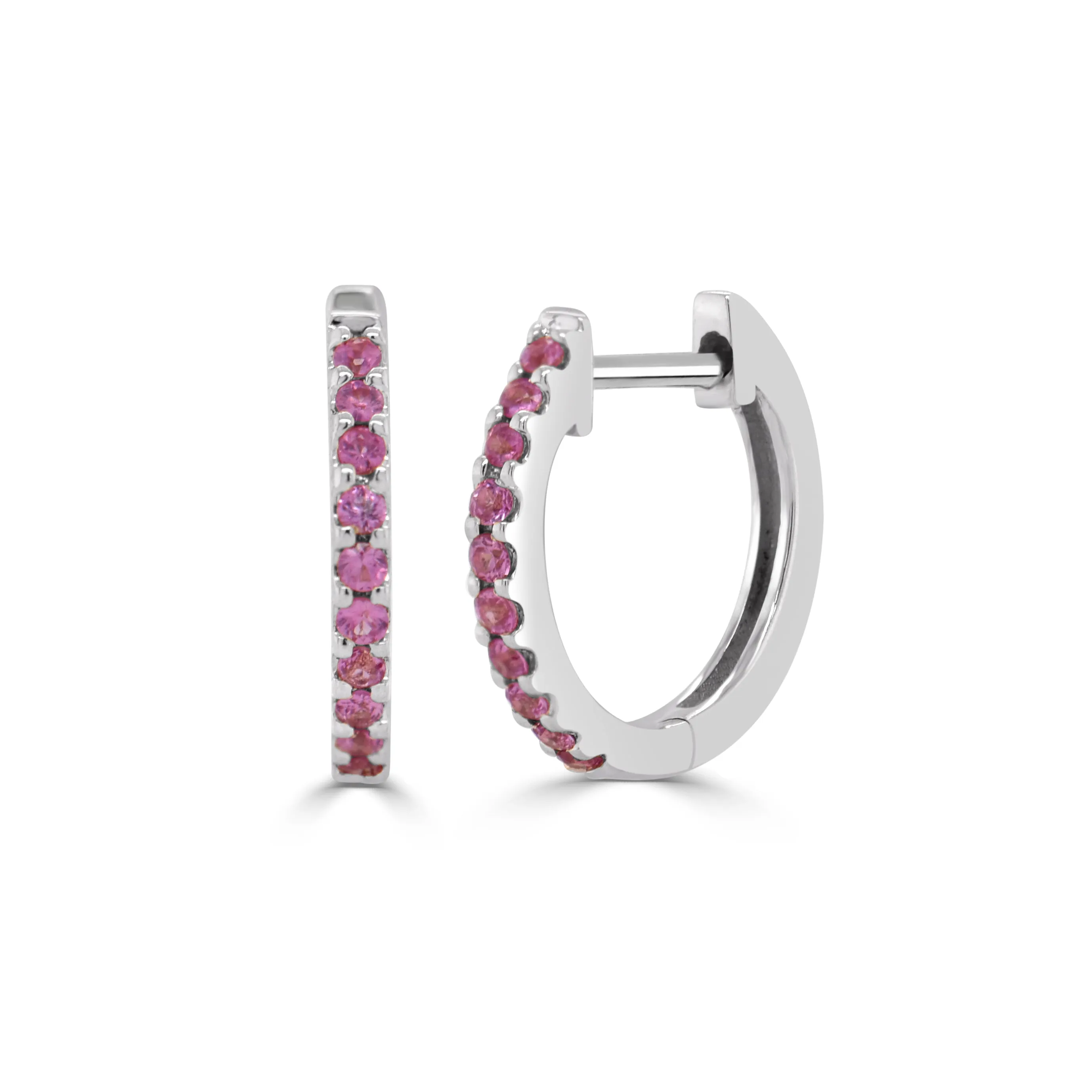 14K Gold Pink Sapphire Huggie Earrings - 0.15ct