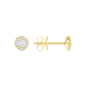 14k Gold Round Halo Stud Diamond Earrings