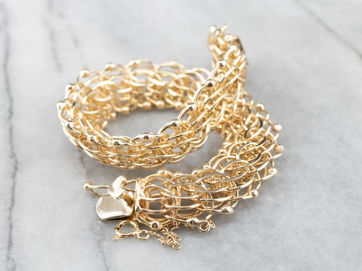 14K Gold Woven Chain Statement Bracelet