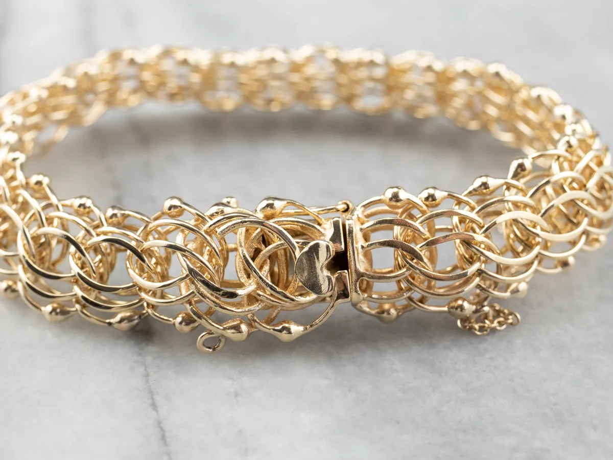 14K Gold Woven Chain Statement Bracelet