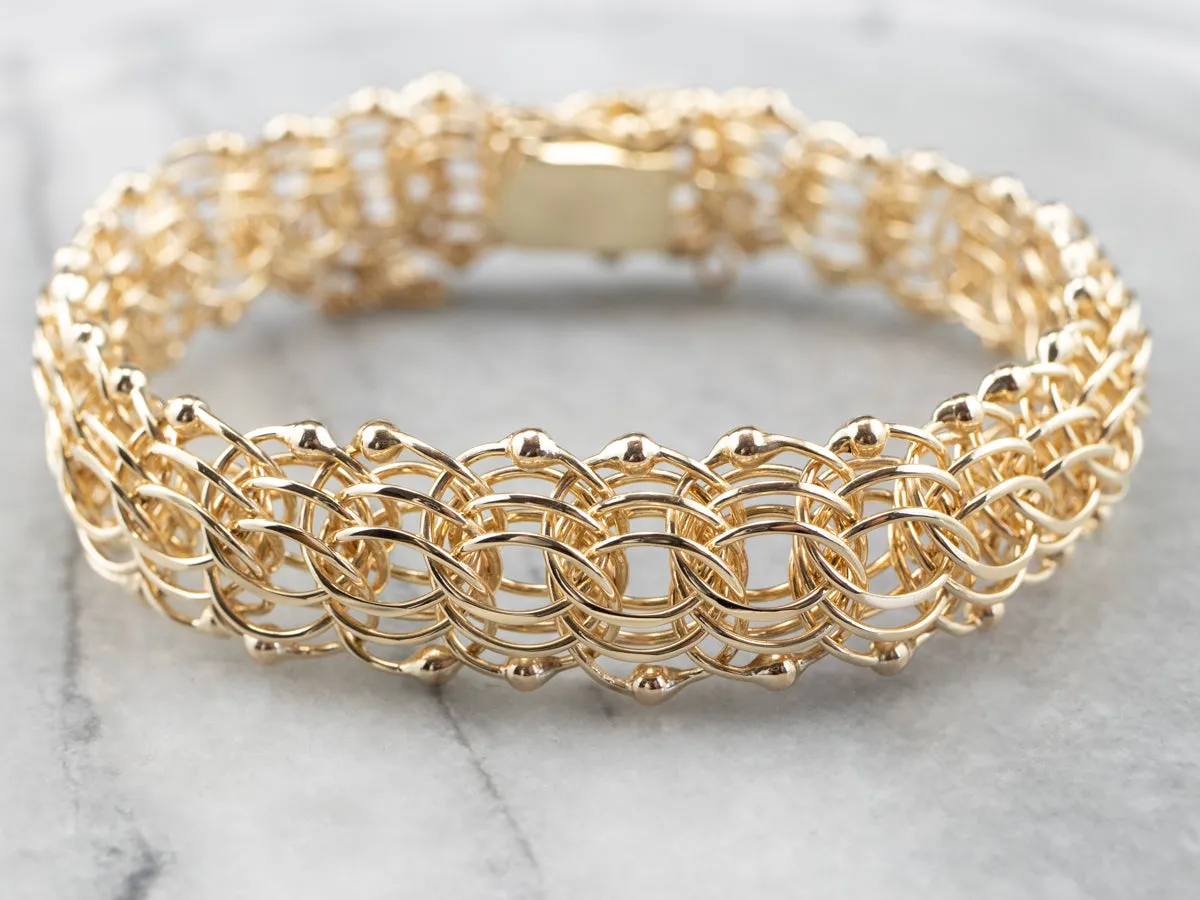 14K Gold Woven Chain Statement Bracelet