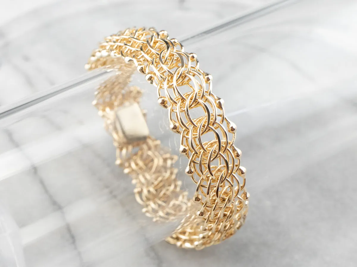 14K Gold Woven Chain Statement Bracelet