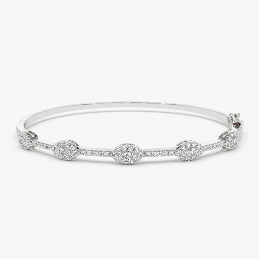 14k Marquise Shape Round Diamond Bangle Bracelet