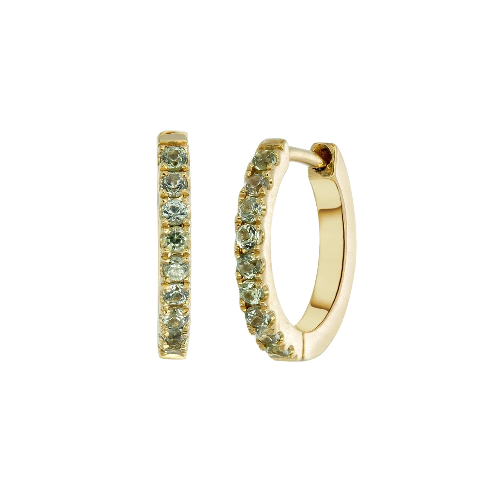 14K SOLID GOLD MINI HALO HOOPS - GREEN SAPPHIRE