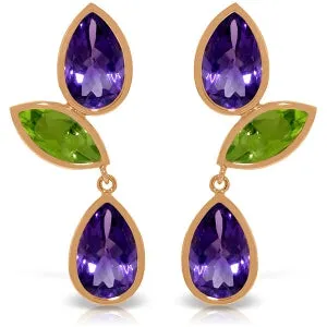 14K Solid Rose Gold Chandelier Earrings w/ Amethysts & Peridots