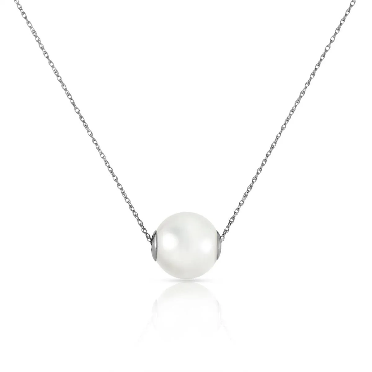 14K Solid White Gold Necklace w/ 16.0 mm White Shell Pearl