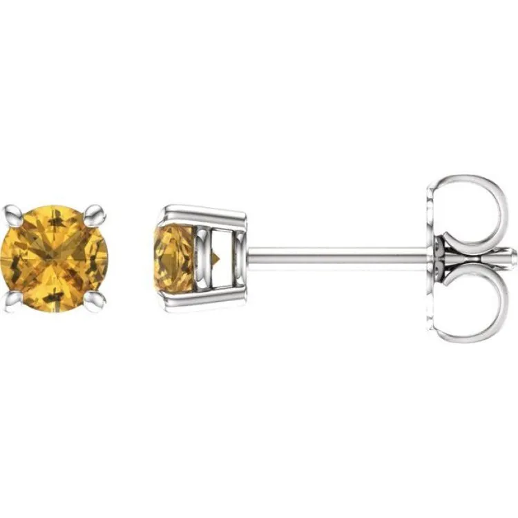 14K White 4 mm Natural Yellow Sapphire Stud Earrings with Friction Post