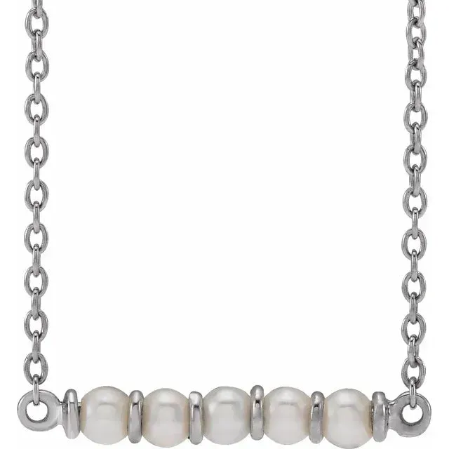 14K White Gold Cultured White Freshwater Pearl Bar 18" Necklace