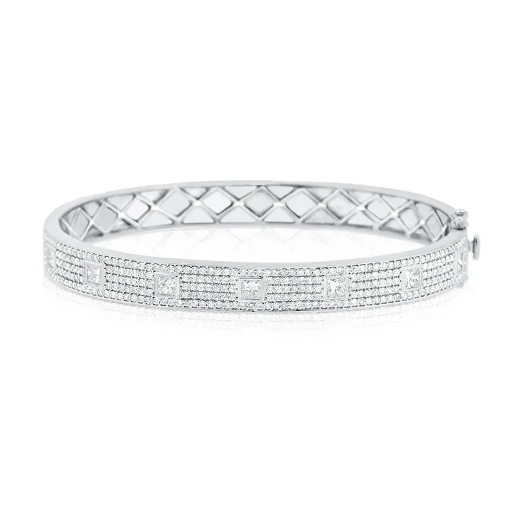 14K White Gold Diamond Pave Hinged Bangle