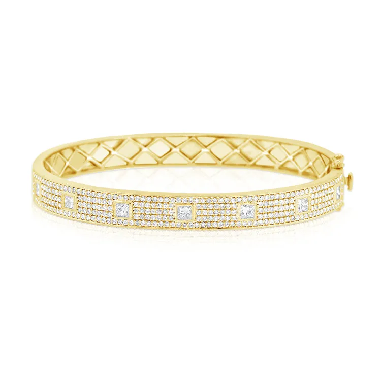 14K White Gold Diamond Pave Hinged Bangle