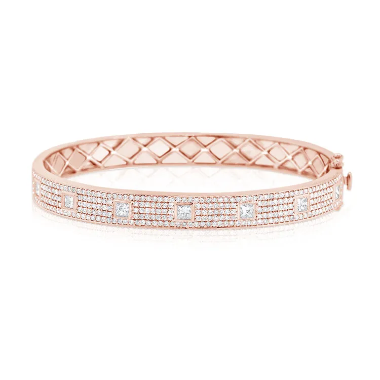 14K White Gold Diamond Pave Hinged Bangle